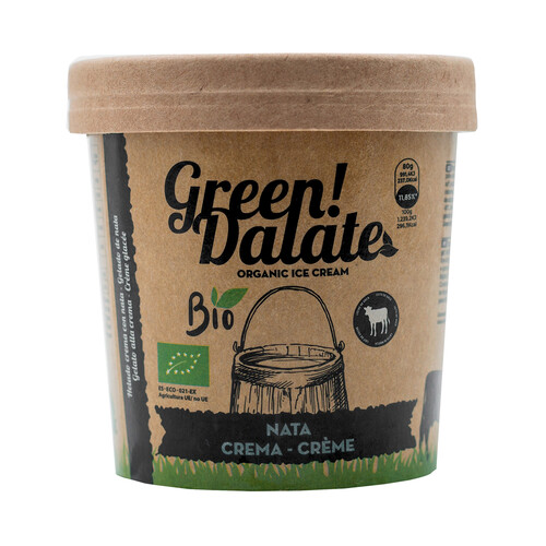 GREEN! DALATE Tarrina de helado de nata, elaborado con leche ecológica de vaca GREEN! DALATE 350 ml.