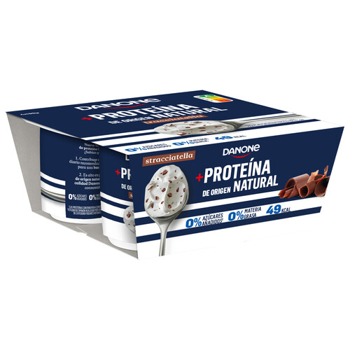 DANONE + Proteina Yogur 0 % materia grasa con proteína de origen natural y sabor a stracciatella 4 x 100 g.