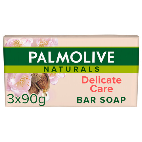 PALMOLIVE Jabón hidratante en pastilla para tocador, enriquecido con leche de almendras PALMOLIVE Naturals delicate 3 x 90 g.