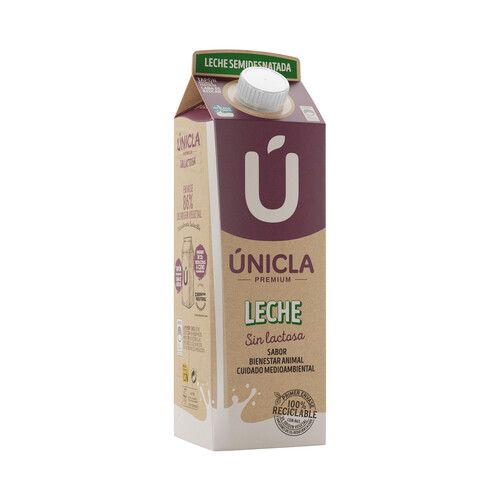Leche de vaca semidesnatada y sin lactosa UNICLA 1 l.