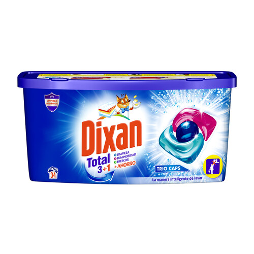 DIXAN Trio Caps Detergente para ropa en cápsulas (Limpieza, luminosidad y frescor) 34 uds.