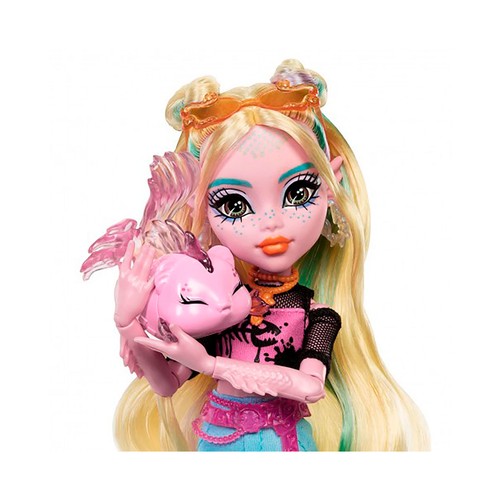 MONSTER HIGH Lagoona Blue Muñeca articulada con mascota y accesorios de moda, 25cm juguete +4 años
