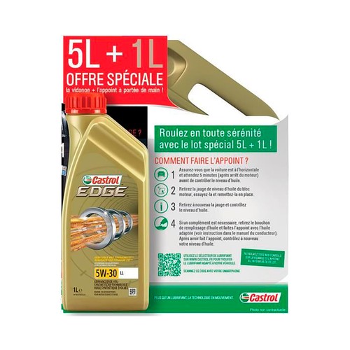 Aceite lubricante sintético, 5W-30LL, 5L + 1L, CASTROL EDGE.