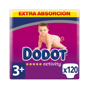 DODOT Pañales talla 3+ para niños de 7 a 11 kilogramos DODOT Activity 120 uds.