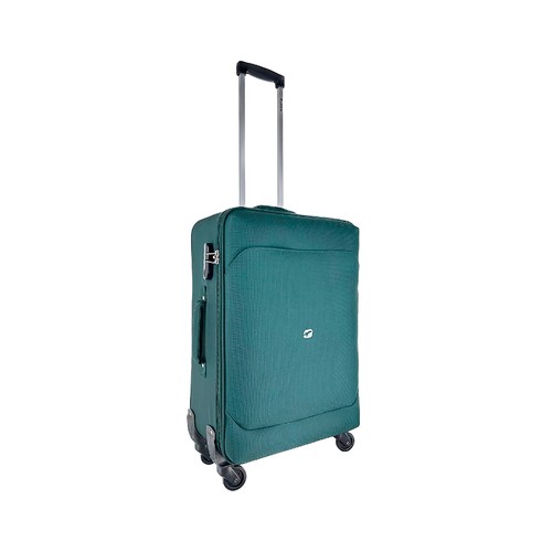 Maleta mediana tipo trolley flexible de 65 cm, 4 ruedas, color verde, ALCAMPO.