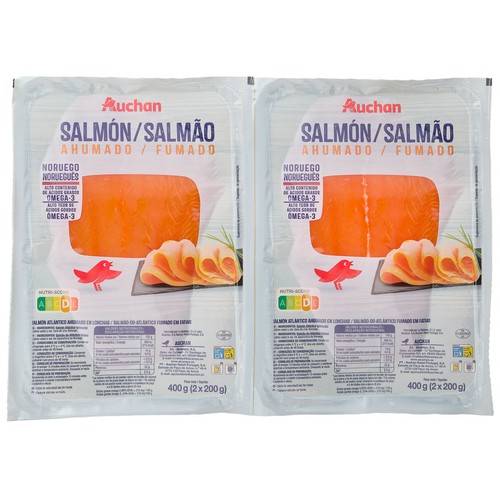 AUCHAN Salmón ahumado bipack 2 x 200 g Producto Alcampo.