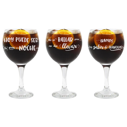 Copa ancha con 0,64 litros de capacidad y frases impresas, especial para combinados, COPA.