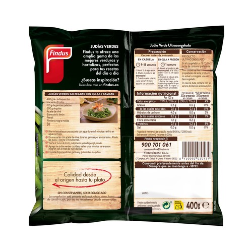 FINDUS Judías verdes redondas, troceadas y consechadas y congelaas en menos de 1 día FINDUS 400 g.