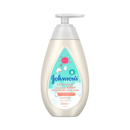 JOHNSON´S Cotton touch Loción hidratante corporal y facial con algodón, para bebés recién nacidos 500 ml.