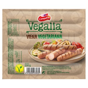 Imagen de CAMPOFRÍO Salchichas vegetarianas tipo Viena cocidas y ahumadas, elaboradas sin carne y sin gluten CAMPOFRÍO Vegalia 200 g.