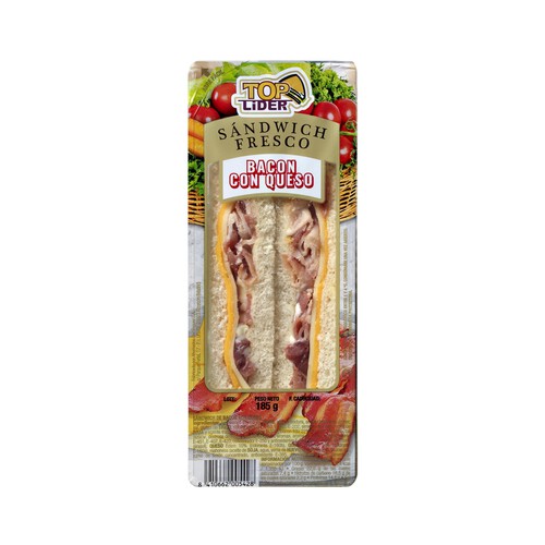 TOP LIDER Sandwich de pan blanco con bacon y queso TOP LIDER 185 g.