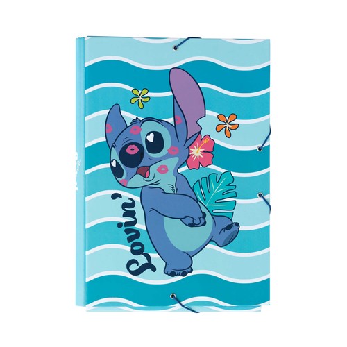 Carpeta clasificadora escolar portafolios cartón A4 con gomas Disney STITCH.