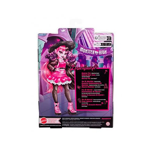 MONSTER HIGH Draculaura Muñeca articulada con mascota y accesorios de moda, 25cm juguete +4 años