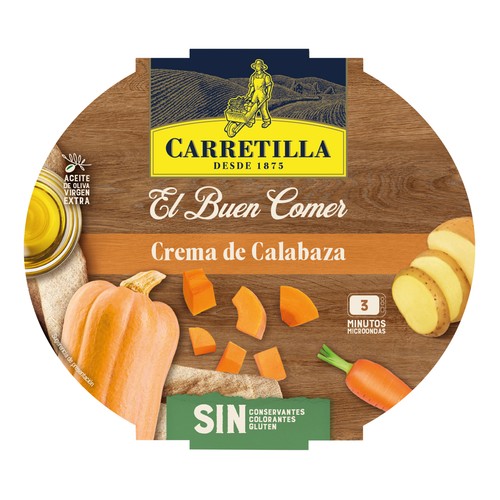 CARRETILLA El buen comer Crema de calabaza, con AOVE, lista para calentar y comer 350 g.