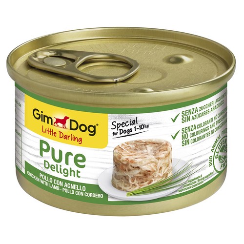GIMDOG Alimento complementario para perros, latita pure delight de pollo con cordero GIM DOG 150 gr.