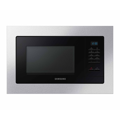 Microondas integrable con grill SAMSUNG MG23A7013CT/EC, color inox, capacidad 23L, potencia: 800W, grill: 1100W.