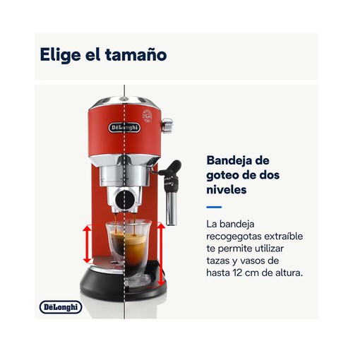 Cafetera espresso DE`LONGHI Dedica EC 685.R roja, presión 15 bar, café molido o monodosis, depósito 1,3L.