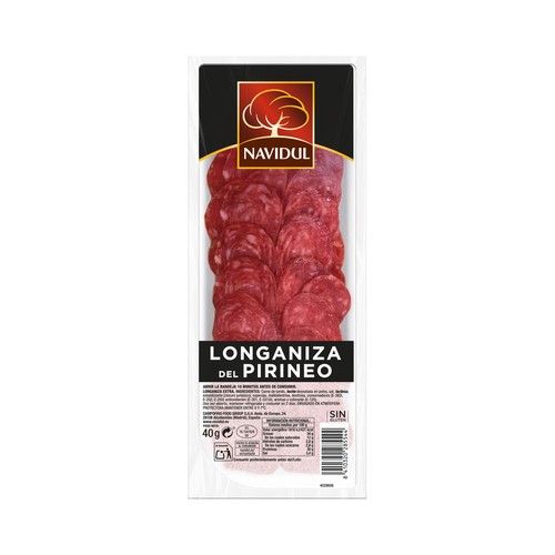 Longaniza del Pirineo, sin gluten y cortado en lonchas NAVIDUL 45 g.