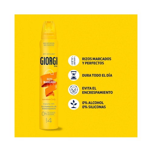 GIORGI Espuma fijadora (4) efecto rizo marcado, apta para método "Curly" 250 ml.