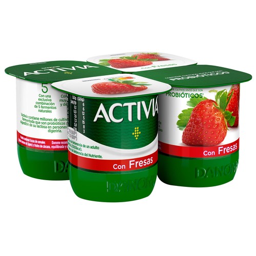 ACTIVIA Bífidus con trocitos de fresas de Danone 4 x 120 g.