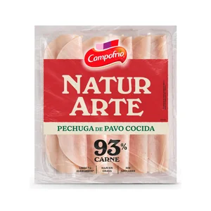 CAMPOFRÍO Naturarte Pechuga de pavo cocida, 93% cárnico cortada en lonchas 90 g.