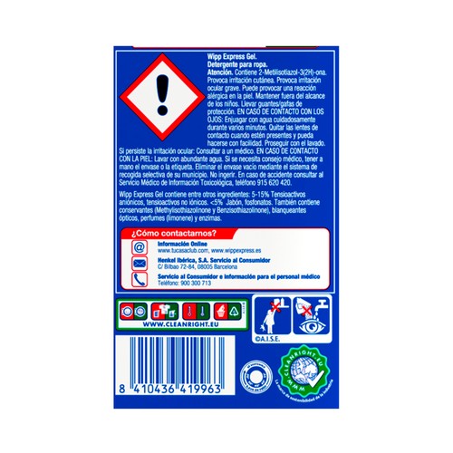 WIPP EXPRESS Detergente en gel Azul para ropa 35 ds.