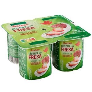 Auchan Bífidus con Trocitos de Fresa 4 X 125 G Producto Alcampo. 500 G