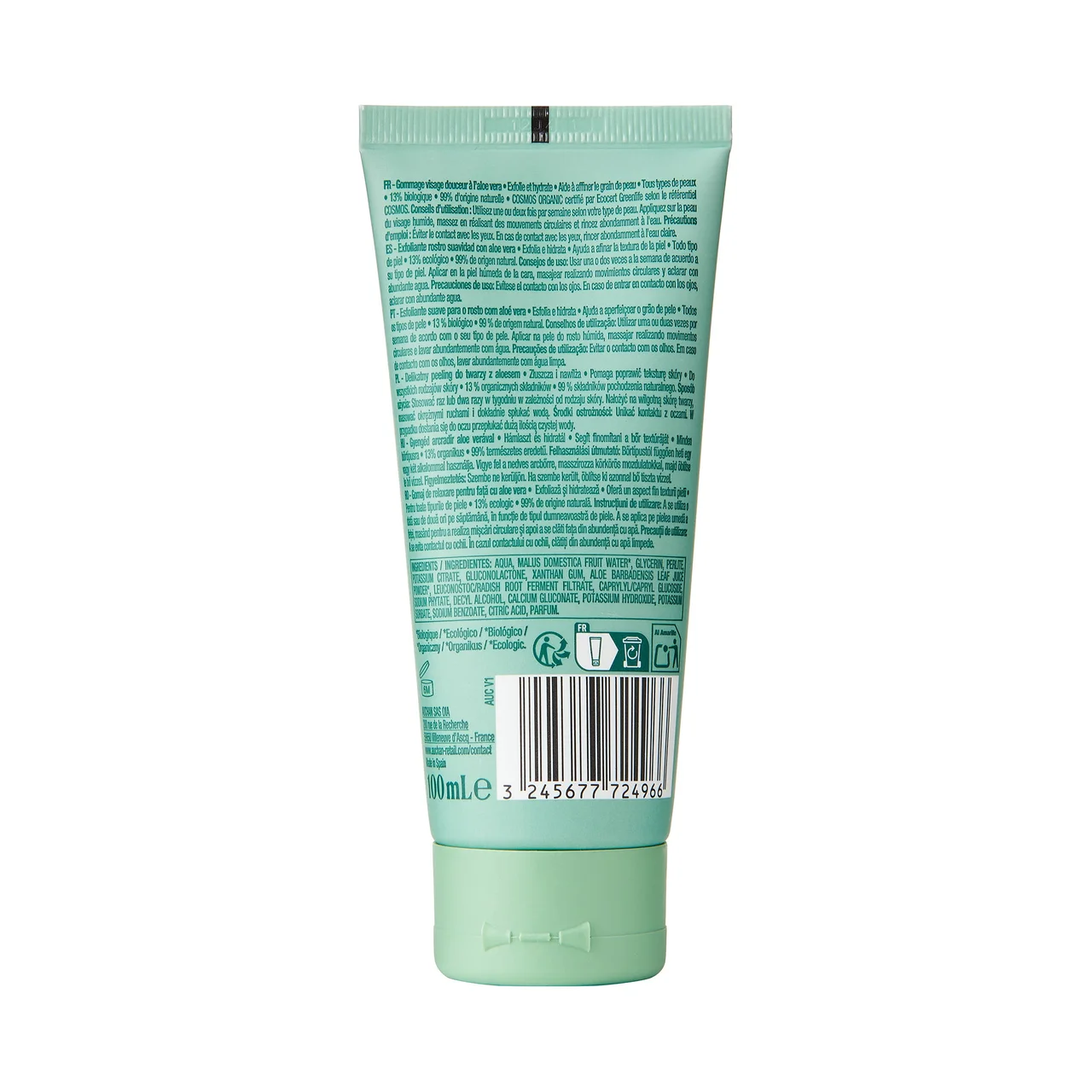 COSMIA Bio Exfoliante facial hidratante con extracto de aloe vera ecológico, para todo tipo de pieles 100 ml.