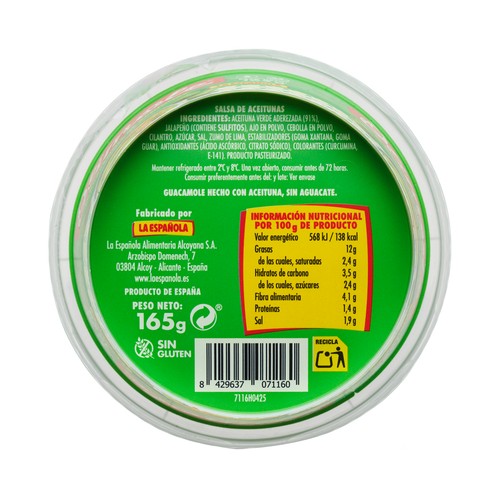 LA ESPAÑOLA Salsa de aceitunas estilo guacamole, con un toque de jalapeño picante 165 g.