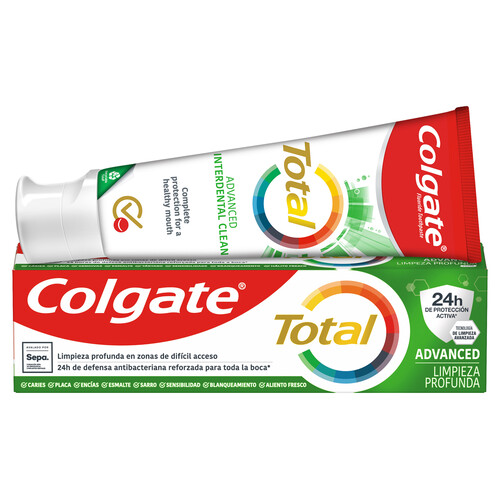 COLGATE Total advanced limpieza profunda Pasta de dientes con flúor, con protección total hasta 24 horas 75 ml.