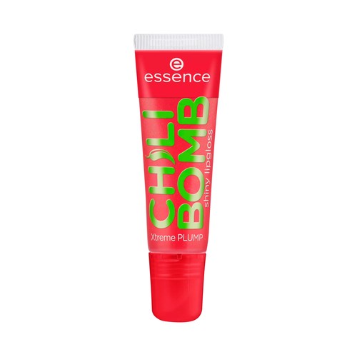 ESSENCE Chili bomb tono rojo brillante Brillo de labios voluminizador, aroma a fresa.
