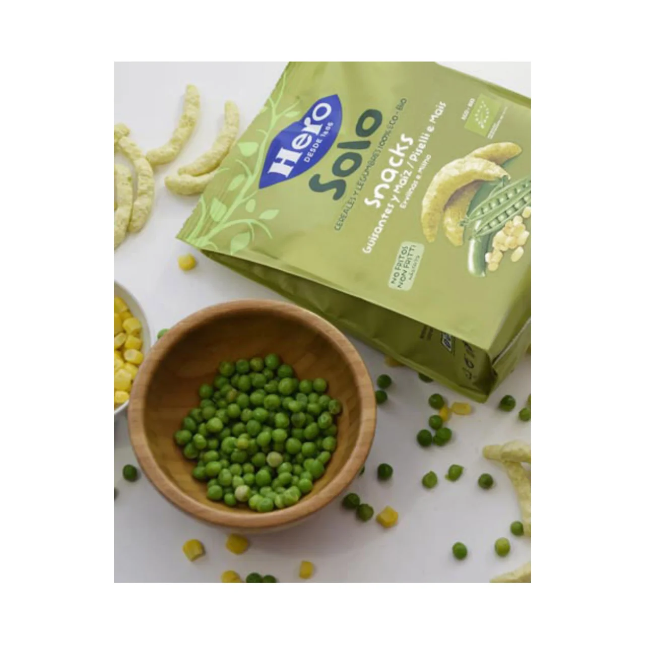 HERO Solo bio Snacks de guisantes y maíz de origen 100% ecológicos, a partir de 10 meses 40 g.