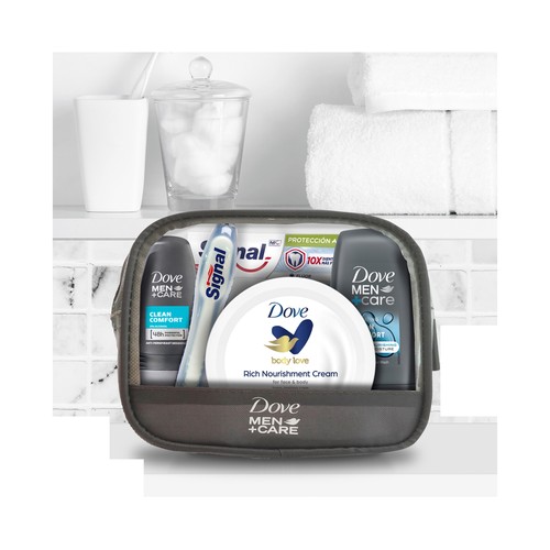 DOVE Men + care Neceser de viaje con productos para la higiene masculina.