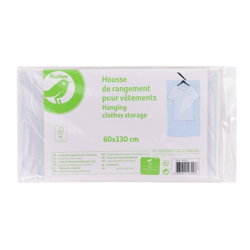 Funda de plástico transparente para ropa 60x130cm, ESSENTIAL.