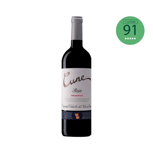 Vino tinto reserva con denominación de origen calificada Rioja CUNE botella de 75 cl.