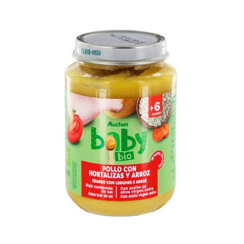 ALCAMPO BABY Bio Tarrito de pollo con hortalizas y arroz, a partir de 6 meses 200 g.