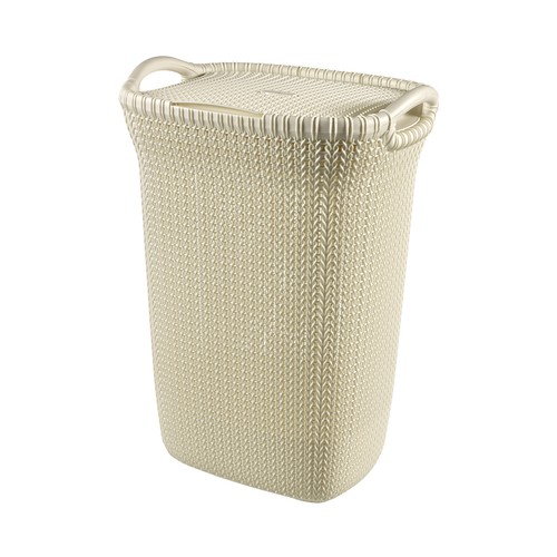 Cesto con tapa para ropa, color blanco crudo, 57 litros, Knit CURVER.