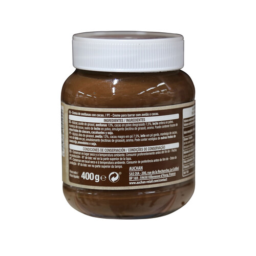 PRODUCTO ALCAMPO Crema de avellanas con cacao PRODUCTO ALCAMPO 400 g.
