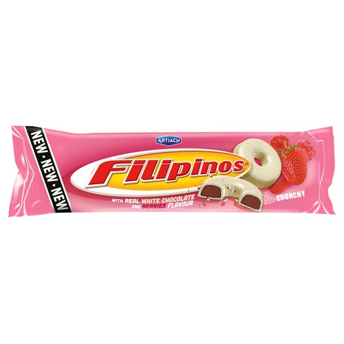 FILIPINOS con chocolate blanco y sabor a fresa 118 g.