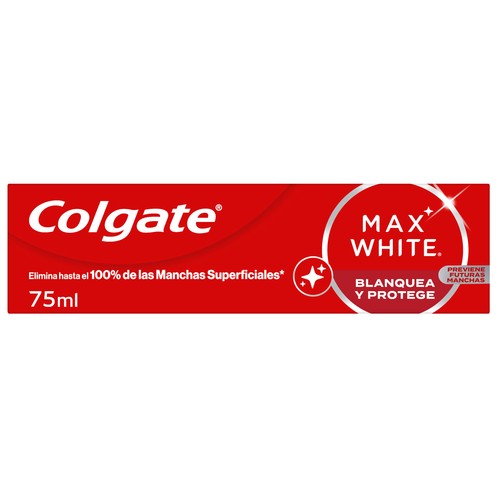 COLGATE Max white Pasta de dientes, acción blanqueante y protectora, sabor a menta 75 ml.