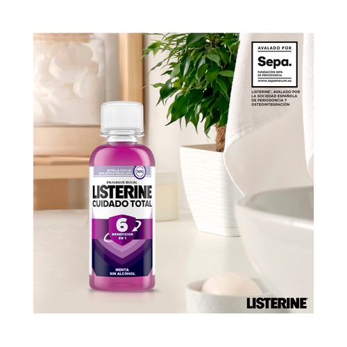 LISTERINE Cuidado total Enjuague bucal diario con acohol, sabor a menta 80 ml.