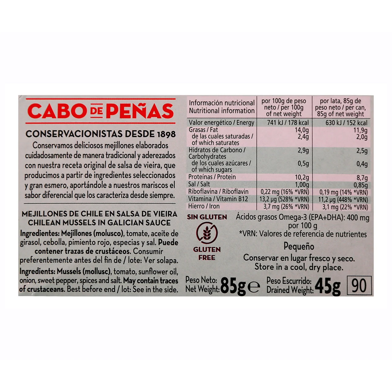 Mejillones chile en salsa de vieira 45 g.