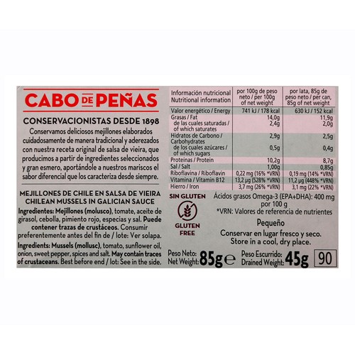 CABO DE PEÑAS Mejillones chile en salsa de vieira 45 g.