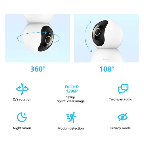 Cámara de vigilancia WiFi XIAOMI Smart Camera C300, 2K, 360°, asistente de Voz, detección de movimiento con IA.
