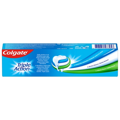 COLGATE Triple action Pasta de dientes con calcio, triple acción y sabor a menta intensa 100 ml.