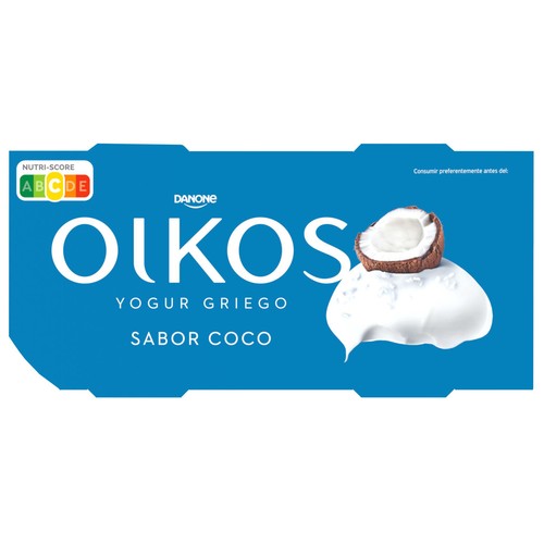 OIKOS Yogur griego con sabor y trocitos de coco de origen natural de Danone 4 x 110 g.