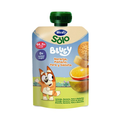 HERO Solo Bolsita de fruta (naranja, plátano, pera) y galleta, sin azúcares añadidos, a partir de 12 meses 100 g.