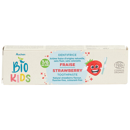 PRODUCTO ALCAMPO Pasta de dientes infantil (de 3 a 6 años) sin colorantes y con sabor a fresa PRODUCTO ALCAMPO Bio kids 50 ml.