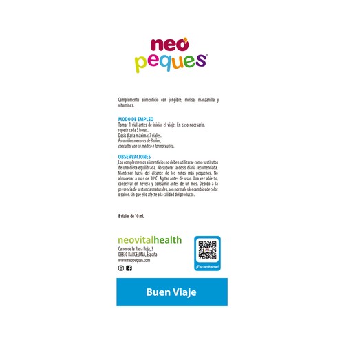 NEO PEQUES Complemento alimenticio sabor limón que ayuda a evitar el mareo en viajes 8 x 10 ml.
