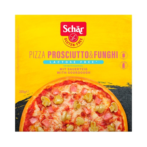 SCHÄR Pizza de jamón y champiñón, elaborada sin gluten y sin lactosa 335 g.